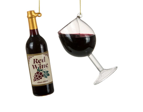 S/2 4"/5" RED WINE BOTTLE/GLASS ORN