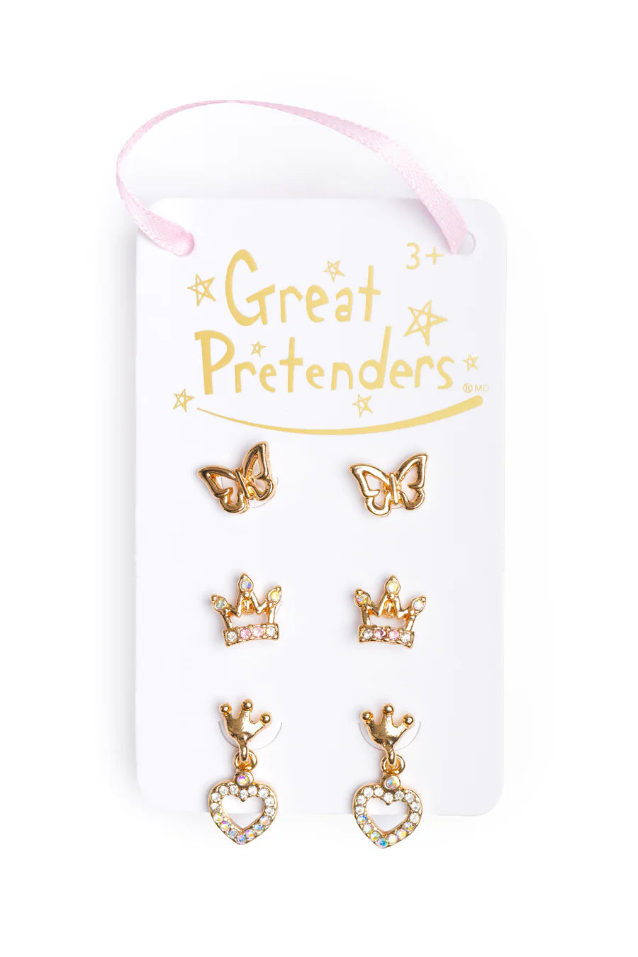 Boutique Royal Crown Studded Earrings, 3 Pr