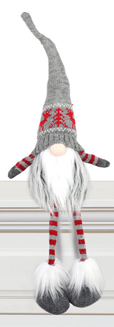 Gnome assis en tissu avec jambes pendantes et bonnet en tricot