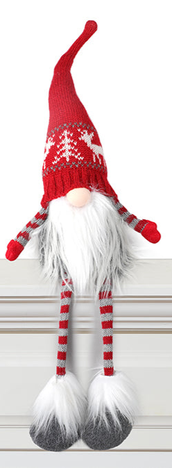 Gnome assis en tissu avec jambes pendantes et bonnet en tricot