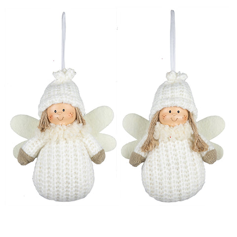 Angel to hang in knitted design fabric 13cm