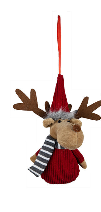 Moose hanging fabric with Christmas hat 17cm, 2 assortments red/grey/white