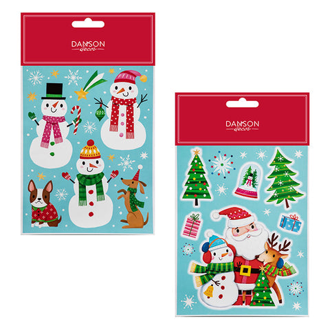 WINDOW CLING WITH GLITTER,  SHEETS, SANTA, SNOWMEN 41 X 29cm