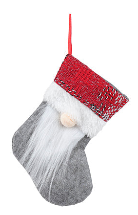 Mini bas de chaussettes en tissu, design gnome santa (19cm)