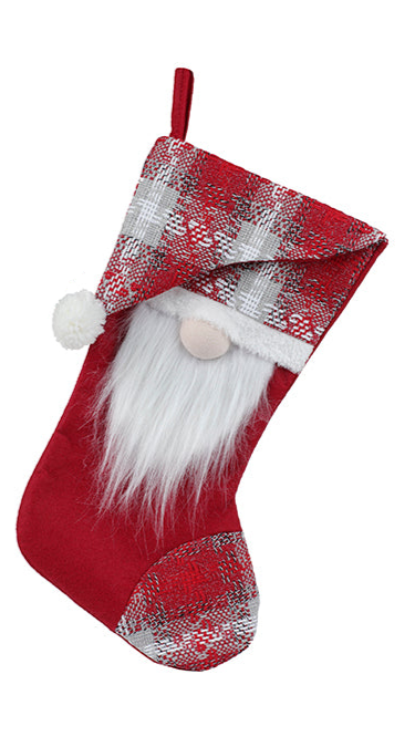 Bas en tissu, design gnome santa, 2 assortiment blanc, rouge 52cm