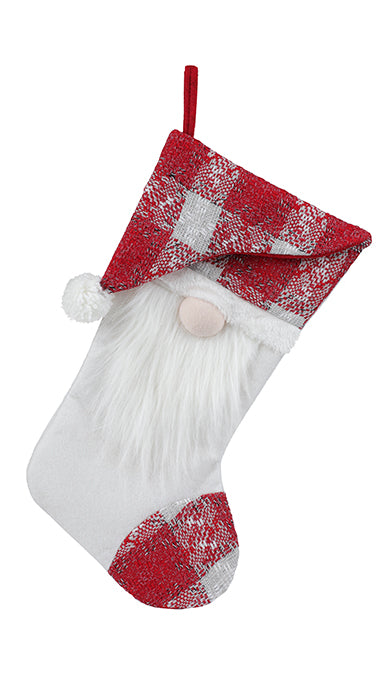 Bas en tissu, design gnome santa, 2 assortiment blanc, rouge 52cm