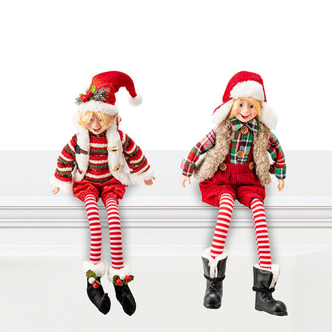 FLEXIBLE FABRIC ELF WITH BLOND HAIR, PLAID&FUR VEST, , 56CM