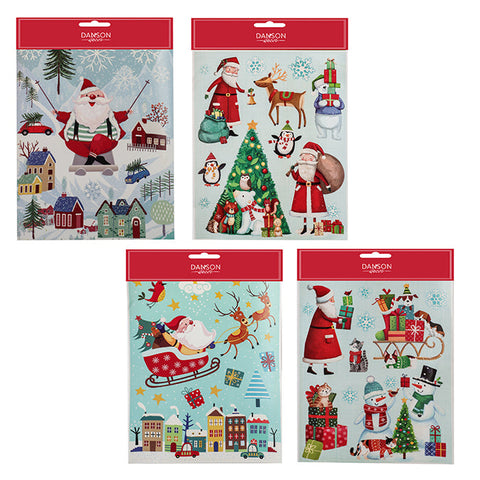 GLITTERED CHRISTMAS DESIGN WINDOW CLINGS 29CM X 41CM,  SHEETS