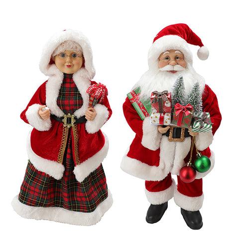 FABRIC STANDING FIGURE IN RED/WHITE TRADITIONAL DESIGN 45CM, : MR. & MRS. CLAUS