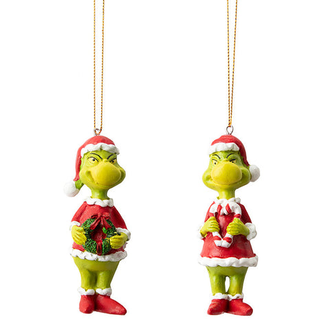 POLYRESIN STANDING GREEN MONSTER HANGING ORNAMENT 11CM,  DESIGNS, GREEN/RED