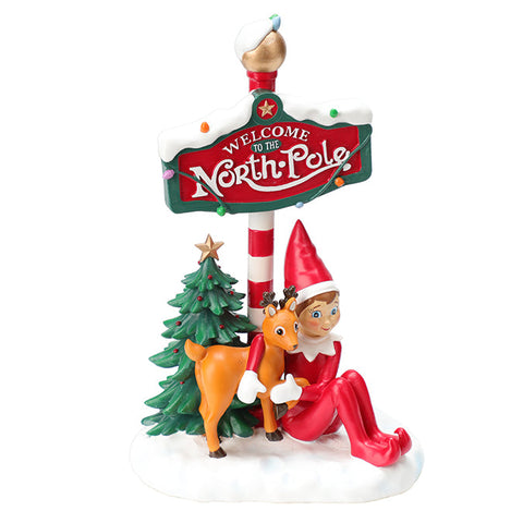 POLYRESIN "WELCOME TO THE NORTH POLE" SIGN WITH ELF/REINDEER/TREE TABLE TOP 61.5x60CM