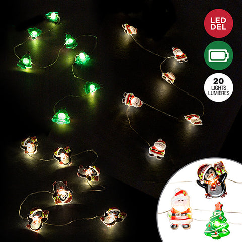 20 INDOOR B/O MICRODOT LED,WARM WHITE,4 ASST: TREE,REINDEER,SANTA,PENGUIN,12/PDQ