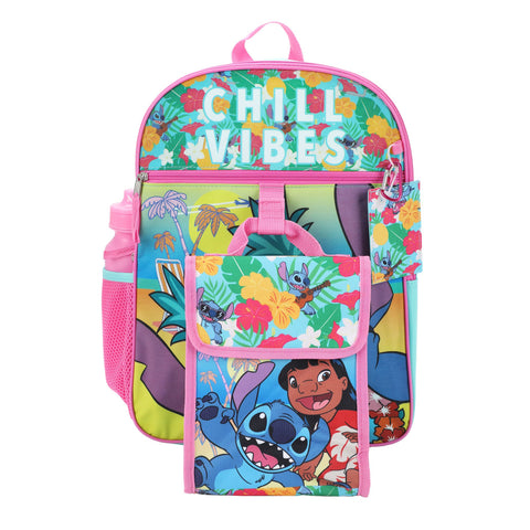 Lilo & Stitch Chill Vibes Kids 16" Backpack and Lunch Bag 5 Piece Set