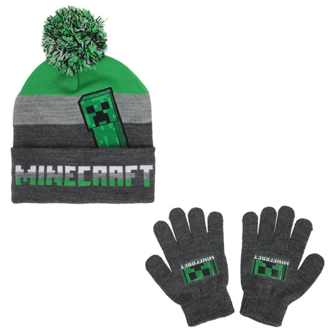 MINECRAFT - COLORBLOCKED PEEKABOO KNIT CUFF YOUTH HAT AND GLOVE