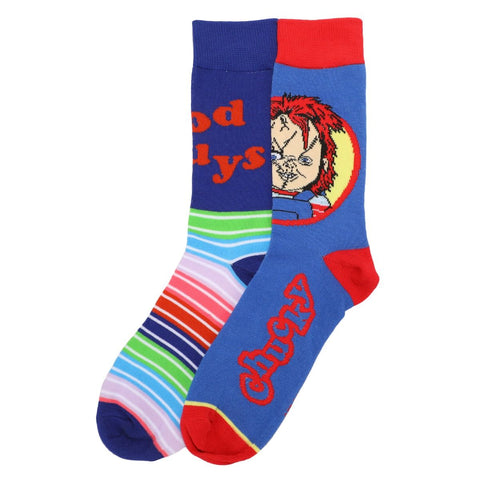 UNIVERSAL - Chucky Face On Blue, Good Guy Text On Color Block Multi 2 Pair Socks