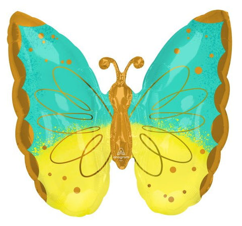 Ballon papillon turquoise & jaune - 25"