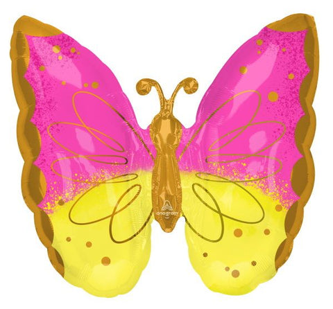 Ballon papillon jaune & rose - 25"