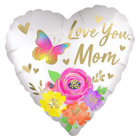 Cœur blanc (Love you Mom) en aluminium - 18"