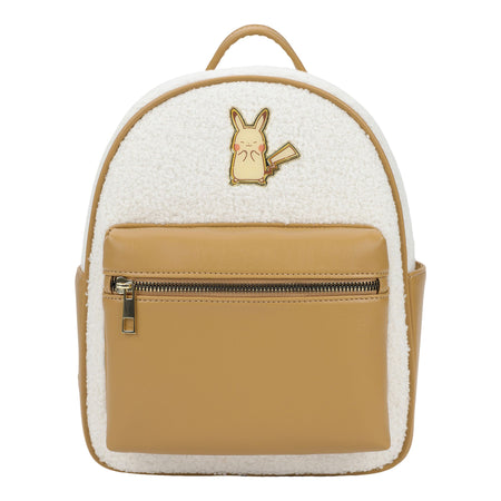 POKEMON - Electric Pikachu Sherpa Mini Backpack - White/Brown