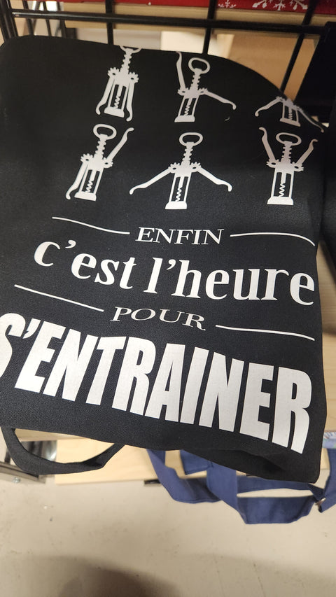 Tablier noir "Enfin c'est l'heure pour s'entrainer"