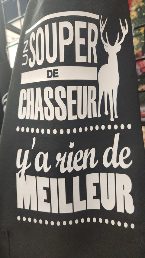 Tablier noir "Un souper de chasseur, il y a rien de meilleur"