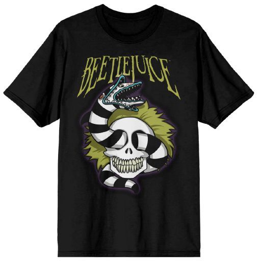 T-shirt adulte noir Beetlejuice - Crâne et ver des sables