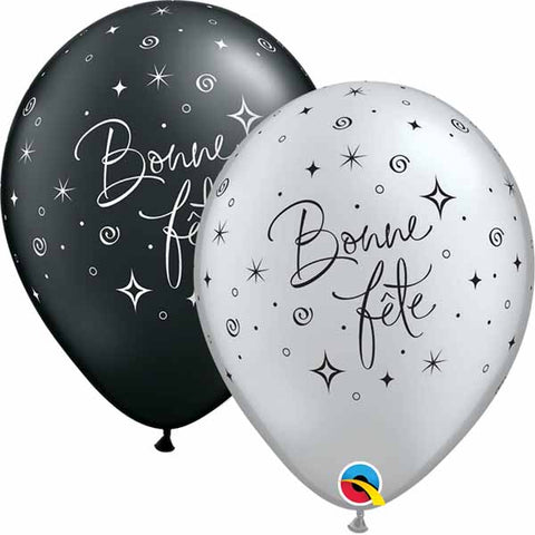 Happy Birthday Swirl Balloon - Black/Silver - 11"