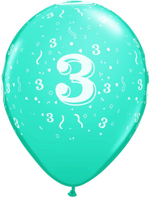 Number Balloon #3 with Confetti - 11"