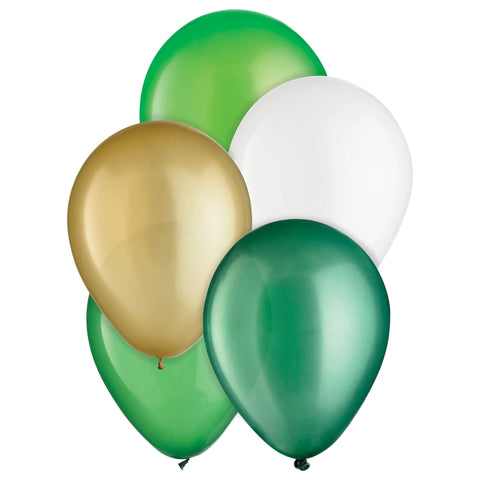 Ensemble de ballons  - Vert, dorée et blanc (15/pqt)