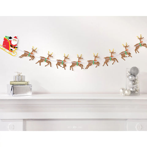 Santa and reindeer paper banner