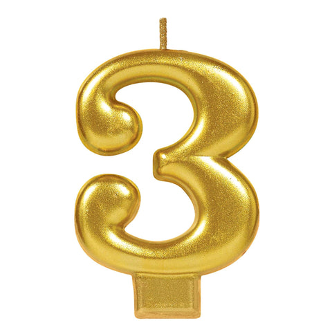 Numeral #3 Metallic Candle - Gold