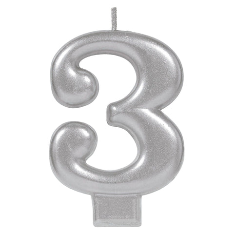 Numeral Metallic Candle #3 - Silver