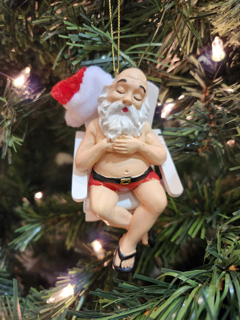 Santa at the Beach Ornament (3in)