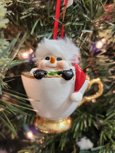 Snowman in a Cup Ornament (4in)