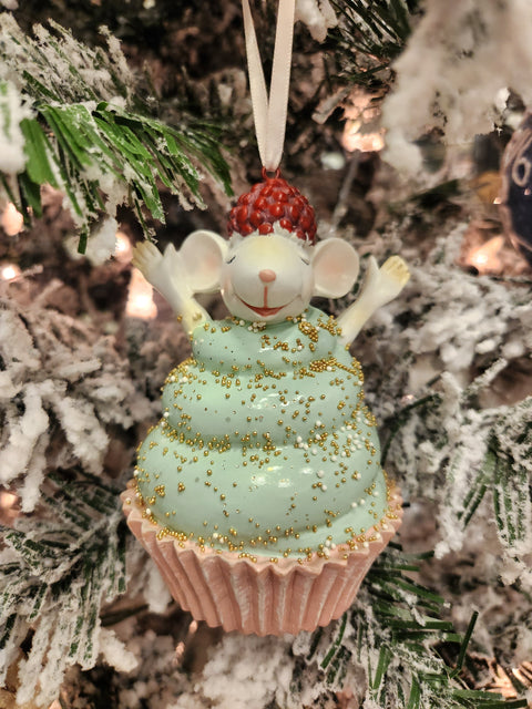 Ornement cupcake avec souris (4.5po)