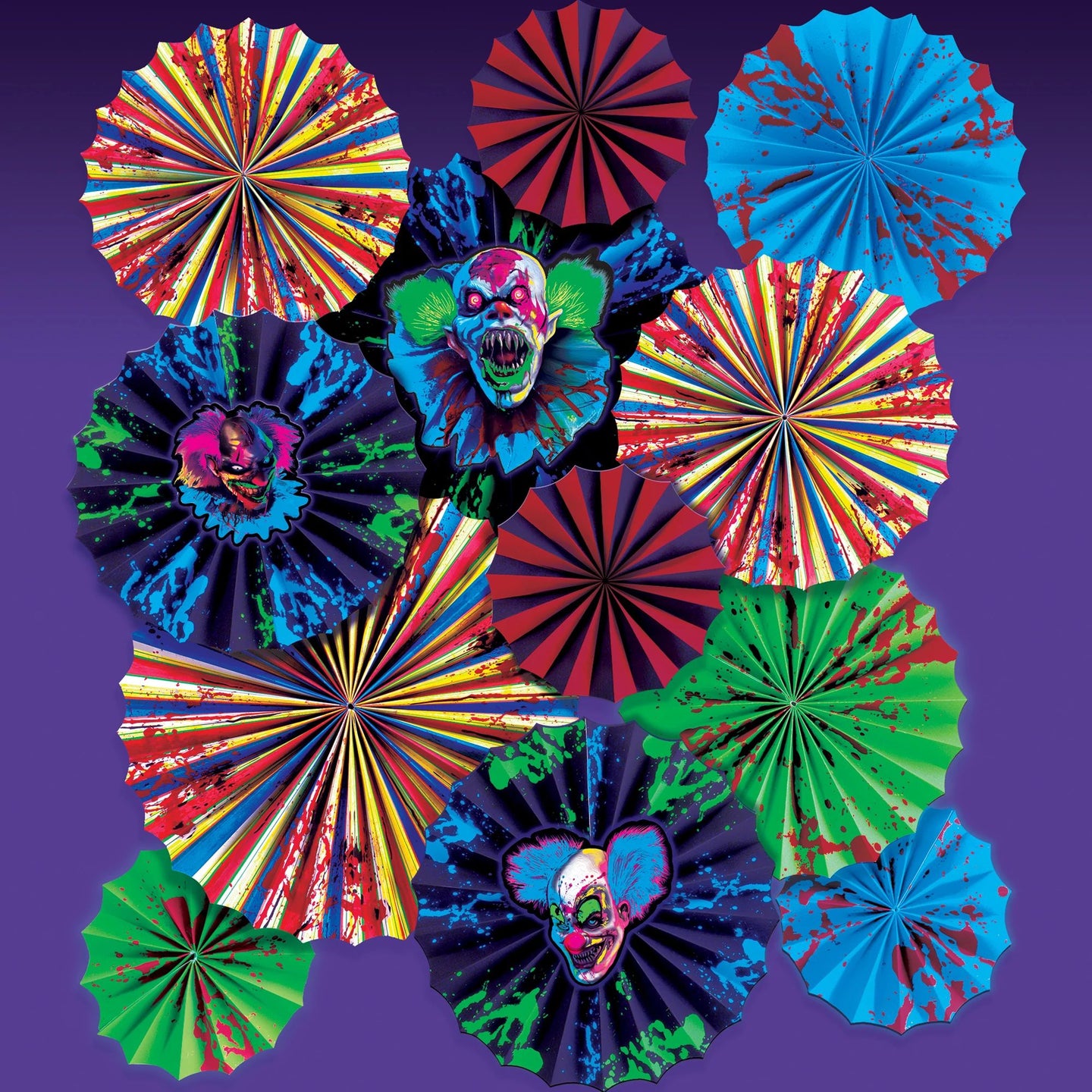 Kit de décoration éventail en papier Creepy Carnival Blacklight