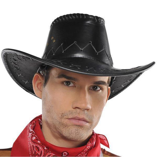 Chapeau de cowboy en faux cuir noir