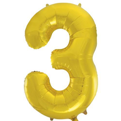 Ballon en aluminium (34") - Chiffre 3 - Or -  - Boo'tik d'Halloween