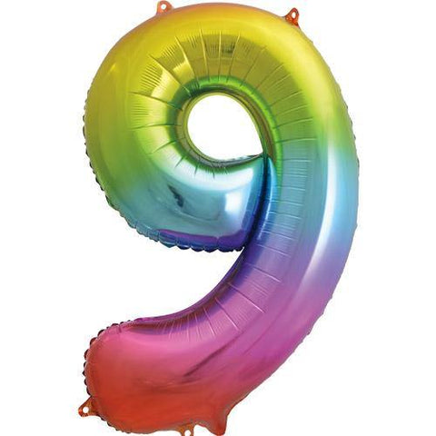 Ballon en aluminium (34") - Chiffre 9 - Arc-en-ciel -  - Boo'tik d'Halloween