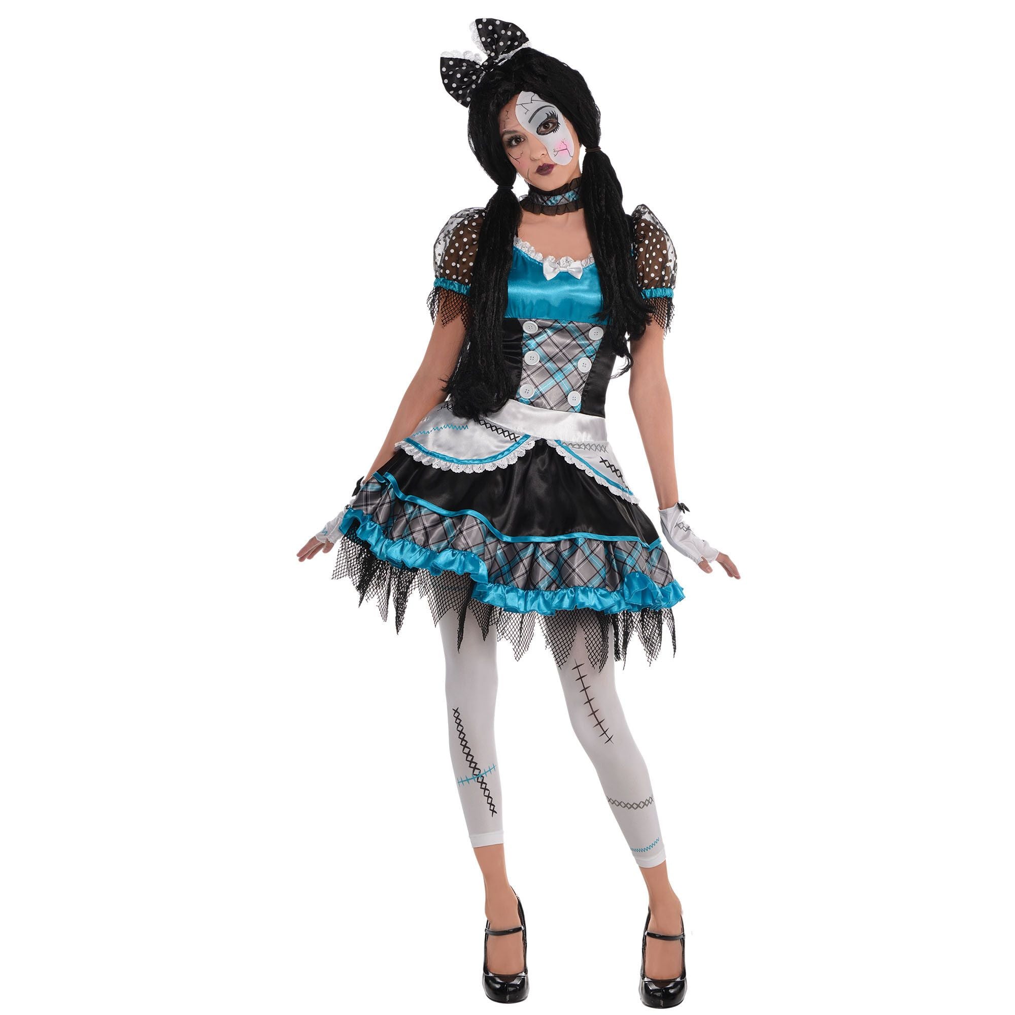 Costume Femme Arlequin (clown Brisé) Brandsseller - Robe Noir Et Blanc à épaules Bouffantes, Avec Masque, Pour Carnaval/Halloween