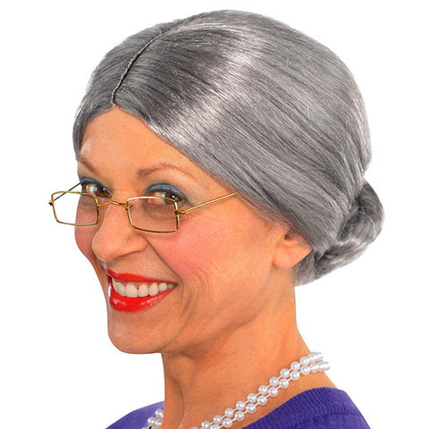 Perruque de grand-mère - Gris avec chignon