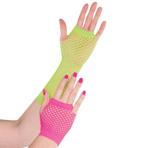 Neon fishnet gloves