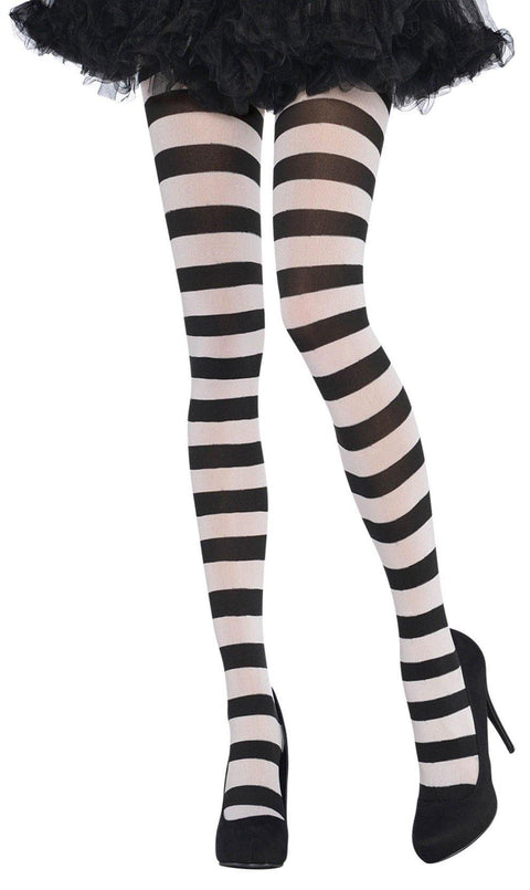 Collants rayés - Noir et blanc - Femme - Accessoire - Boo'tik d'Halloween