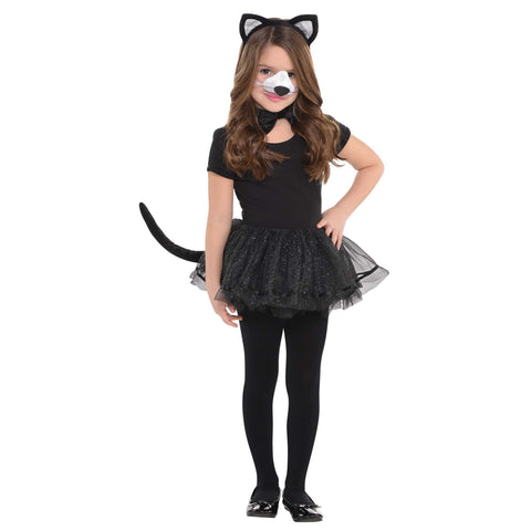 Déguisement de Chat Costume Enfant Fille 4pcs Jupe Oreilles Noeud