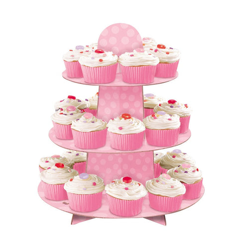 Présentoir à cupcakes en carton - Rose bébé