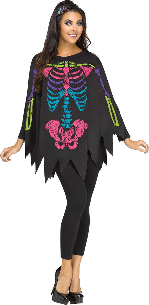 Colorful Skeleton Poncho - Adult