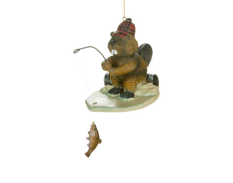 Fishing Beaver Ornament (3.5")