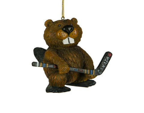 Hockey Playing Beaver Ornament (3")