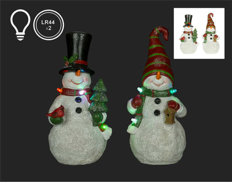 Snowman with illuminated tree or birdhouse (8.5")