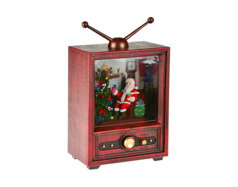 9" LED VINTAGE TV WATERGLOBE W/SANTA